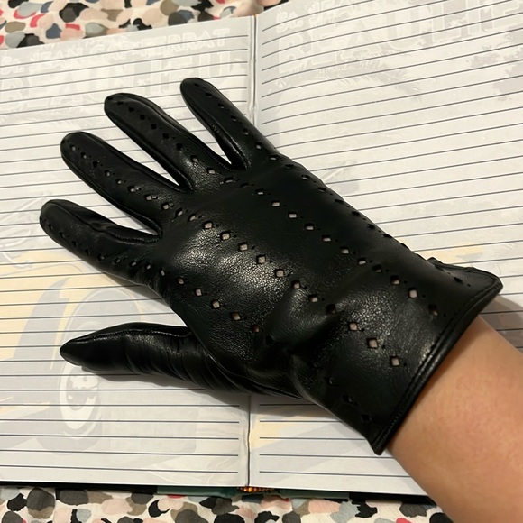 Unbranded Accessories - Vintage Black Linear/Stripe Diamond Eyelet Leather Gloves